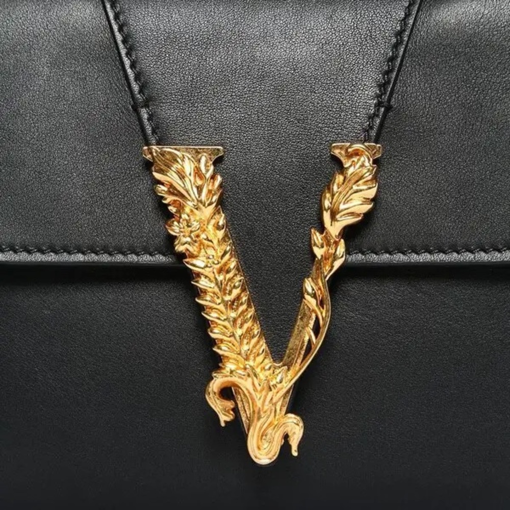 Sold ❌Versace Black and Gold Crossbody Bag with V-Shaped Clasp - Picture 5 of 10